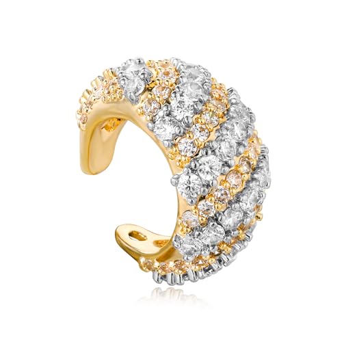 Chunky Ear Cuff Earrings for Women Single | Non Piercing, Clip On, 14K Gold Plated, Cubic Zirconia, Hypoallergenic, Jewelry Gifts - style: Oblique Diamond