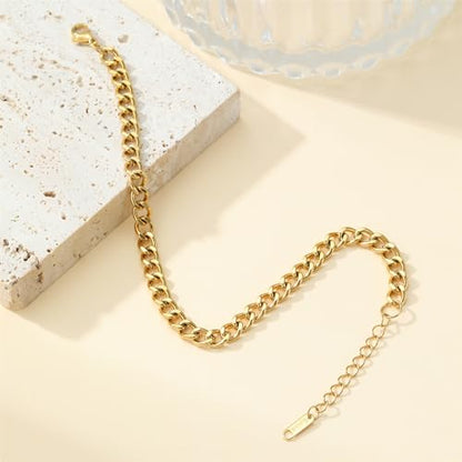 Dainty Ankle Bracelets for Women 18K Gold Plated Waterproof | Satellite Beaded Herringbone Lip Chain Anklets Simple Minimalist Summer Beach Foot Jewelry, Gift Box Included - color: Cuban-Gold