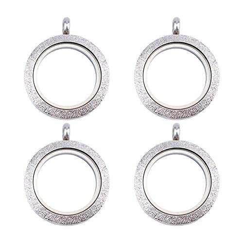 WANDIC Photo Charms, Set of 4 Matte Stainless Steel Round Memory Locket Pendant Bridal Wedding Bouquet Charms for Photo or Wedding, 25mm - color: 4pcs-silver Matte