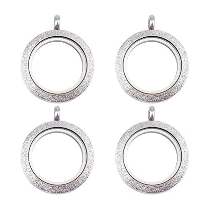 WANDIC Photo Charms, Set of 4 Matte Stainless Steel Round Memory Locket Pendant Bridal Wedding Bouquet Charms for Photo or Wedding, 25mm - color: 4pcs-silver Matte