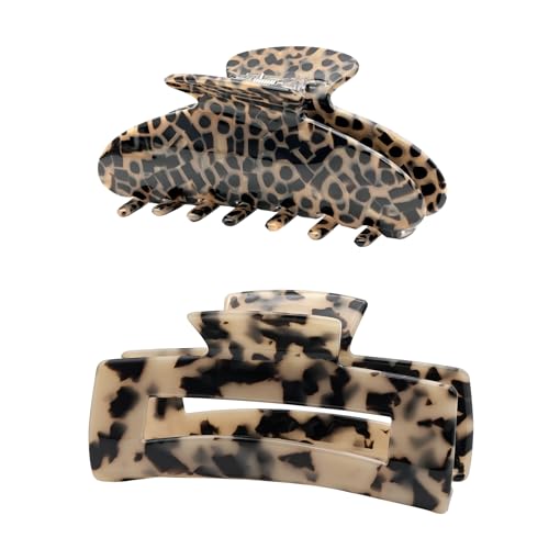YIERSO Large Hair Claws Clips for Women, 4.33"Acetate Strong Hold Non-Slip | Jumbo Claw Stylish Hair Accessories for Thick/Nomal/Thin Curly Hair, 2Pack - color: Black Brown