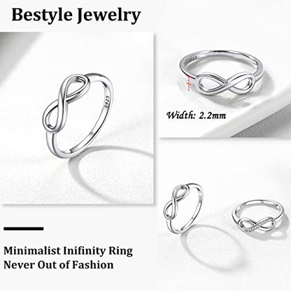 Bestyle Simple S925 Sterling Silver Infinity Rings Cubic Zirconia Rings, Nice Cute BFF Friendship Rings, Dainty Eternity Promise Wedding Bands Perfect Every Day Ring, Size 4-12, Words Engavable - color: 2.Plain Infinity Ring (NO custom)