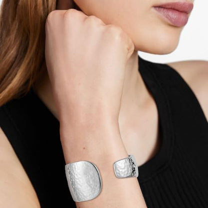AsAlways 14K Gold Plated Hammered Cuff Bracelet for Women Wide Textured Open Cuff Bangle Statement Gold Chunky Bracelet Jewelry Gift - color: 02 Silver
