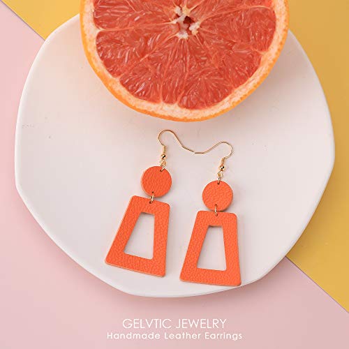 KINIVA Leather Dangle Earrings for Women Trendy, Lightweight Leaf Circle Lightning Earrings Drop, Jewelry Gifts for Women - color: 83 Orange