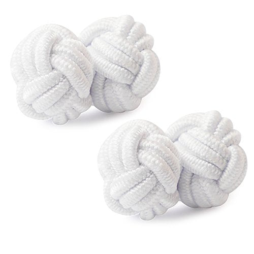 HONEY BEAR Round Silk Knot Elastic Fabric Cufflinks for Men Women 1 Pair | Wedding Business, Tarnish-Resistant, for Groomsmen, Father, Husband, Wife, Anniversary, and Formal Events - style: White