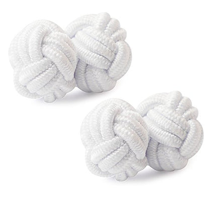 HONEY BEAR Round Silk Knot Elastic Fabric Cufflinks for Men Women 1 Pair | Wedding Business, Tarnish-Resistant, for Groomsmen, Father, Husband, Wife, Anniversary, and Formal Events - style: White