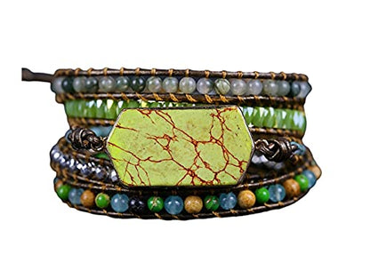 Women Wrap Bracelets Boho Natural Stone Jasper Turquoises Strand Bracelet Jewelry Collection - color: Emperor Turquoise