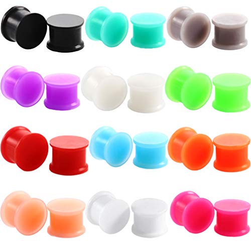 24-Piece Silicone Ear Gauge Plugs, Double Flare, 00G-1 Inch | Solid silicone plugs with smooth saddle edges and a double-flare design, colorful body piercing jewelry for women and men - size: 8mm