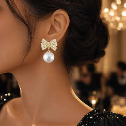 Pearl Shell Earrings for Women Clip on Pearl Earrings Summer Beach Jewelry Tropical Vacation Outfits Accessories - color: B1:white bow clip on earrings