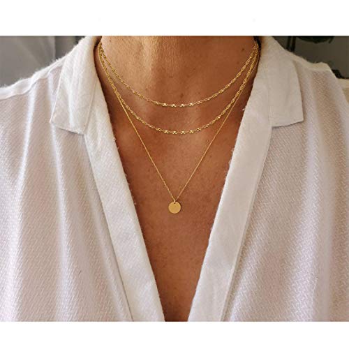 Aisansty Dainty Layered Choker Necklaces Handmade Coin Tube Star Pearl Pendant Multilayer Adjustable Layering Chain Gold Plated Necklaces Set for Women - color: Gold, style: Gold Bar Chain&Coin