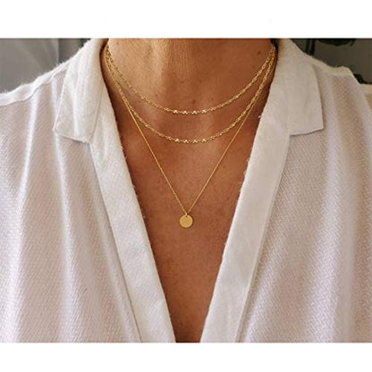 Aisansty Dainty Layered Choker Necklaces Handmade Coin Tube Star Pearl Pendant Multilayer Adjustable Layering Chain Gold Plated Necklaces Set for Women - color: Gold, style: Gold Bar Chain&Coin