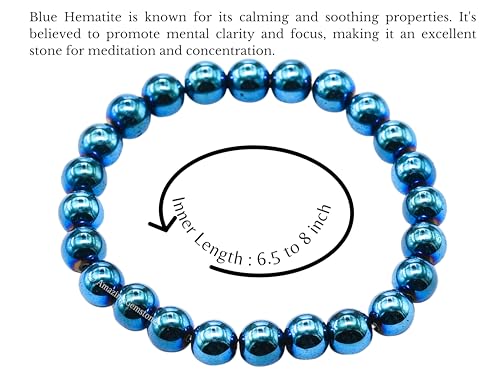 Amazing Gemstone Blue Hematite Crystal Bracelet for Women Men's Gifts - Protection Healing Crystal Bracelet - 8mm Gemstone Beaded Stretchable Bracelet Pulseras Para Hombres Mujer Stocking Stuffers Mothers Day Gift - color: Blue Hematite