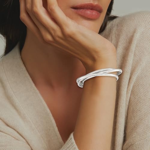 Diamond2Deal Chisel Stainless Steel Polished 3 Piece Set of Intertwined Bangle Bracelets Bangle Bracelet