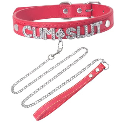 Red Choker Necklace for Women Men, Leather Choker Collar Gothic Body Chain, Rave Punk Goth Jewelry for Rave Halloween Sexy Cosplay - style: CU SLU