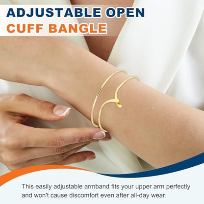 MECCANIXITY 2Pcs Arm Cuff Bracelet for Women, Two-Wire Upper Arm Cuffs Open Adjustable Minimalist Cuff Bangle Bracelet Set Stackable Armband - color: Gold