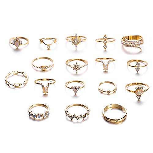 Vitaltyextracts Crystal Kunckle Finger Ring Set Boho Stackable Rhinestone Gold Joint Nail Ring Anillo Set