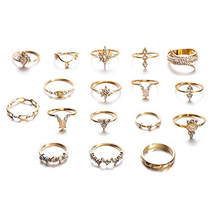Vitaltyextracts Crystal Kunckle Finger Ring Set Boho Stackable Rhinestone Gold Joint Nail Ring Anillo Set