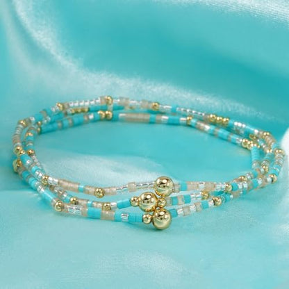 Small Seed Beaded Stack Bracelets Set for Women,Boho Handmade 3Pcs Colorful Glass Gold Stretch Accessories Jewelry, Summer Beach Wear Holiday Friendship Gift - color: Green