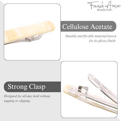 French Amie Long and Thin Cream Nougat Large 4 Inch Hair Clip Barrette | Handmade Automatic For Girls Women Teens Adults Everyday Style - color: Cream Nouget