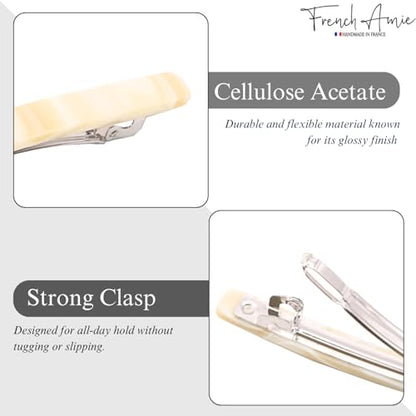 French Amie Long and Thin Cream Nougat Large 4 Inch Hair Clip Barrette | Handmade Automatic For Girls Women Teens Adults Everyday Style - color: Cream Nouget