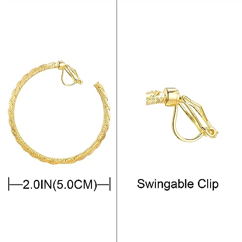 YOQUCOL 5CM(2.0IN) Golden Swingable Clip On Hoop Earrings for Women Non Pierced Ears Hoop Earrings - color: E