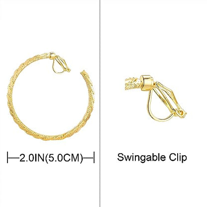 YOQUCOL 5CM(2.0IN) Golden Swingable Clip On Hoop Earrings for Women Non Pierced Ears Hoop Earrings - color: E