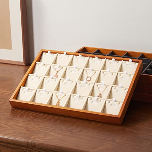 Oirlv Wooden Jewelry Tray,Jewelry Drawer Organizer,Necklace Display Tray | Stackable Design,Keep Necklaces Bracelets Flat and Untangled,Organizing and Presentinge Legantly on Dressers&in Dresser - color: Creamy-white 24 grid necklace/pendant jewelry tray