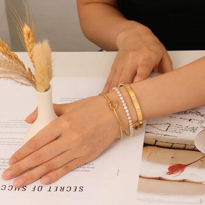 18 K Gold Plated Love Bangle Bracelet Stack Cuff Jewelry for Women Jewelry Set for Women Gift with Box - style: style27