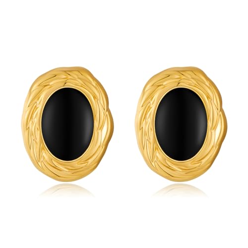 RAUCHBE Big Chunky Gold Earrings for Women Vintage Black Oval Earring Onyx Statement Earrings Trendy Jewelry - style: C