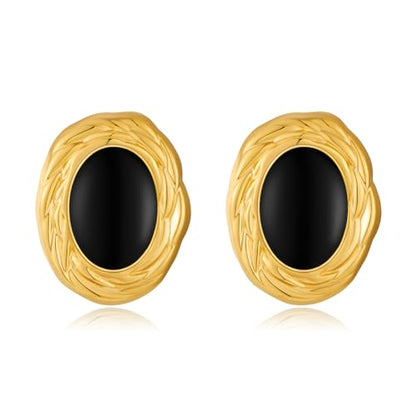 RAUCHBE Big Chunky Gold Earrings for Women Vintage Black Oval Earring Onyx Statement Earrings Trendy Jewelry - style: C
