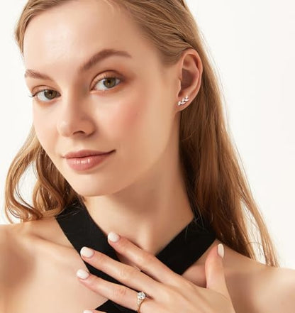 TIGRADE Stud Earrings Marquise Cubic Zirconia Rhinestone Crawler Style Wedding Earrings 925 Sterling Silver Post Hypoallergenic for Women, Brides, Bridesmaid - color: Gold