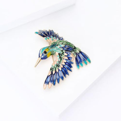 Enamel Bird Brooch for Women Rhinestones Owl/Hummingbird/Eagle/Toucan Lapel Pin Cute Bird Brooches Jewelry Gifts for Mom Wife - color: Green-Hummingbird 1