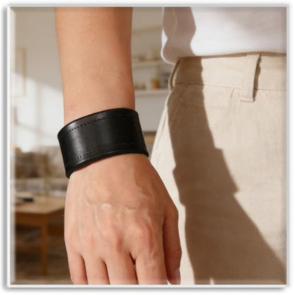 Xusamss Wide Leather Cuff Bracelet for Women Adjustable Punk Wristband Faux Leather Fashion Jewelry Bangle - color: Black