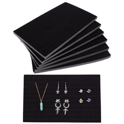 WEBEEDY 6 Pcs Black Velvet Ring Organizer Foams 100-Slots Ring Display Tray Stud Earring Holder Jewelry Box Inserts for Rings Earrings Jewelry Storage Retail Showcase, 11.2x7.1x0.5 Inches