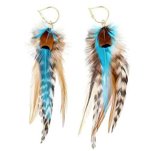 FRESHME Feather Earrings for Women - Ethnic Indian Native American Western Jewelry for Photoshoot Music Festival