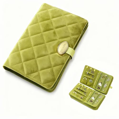 Travel Jewelry Organizer Case, Premium Full Velvet Exterior Leather Frame Portable Jewelry Storage Box, Anti-Tarnish Soft Velvet Lining for Women for Earrings Rings Necklaces, Gift for Wife Mom - color: Green