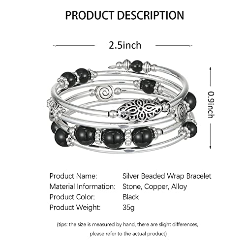 FULU AUTUMN Stackable Beaded Bracelets for Women Boho Wrap Silver Bracelet Layered Fashion Jewelry Gifts for Her - color: 17-Black