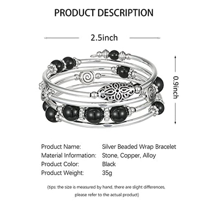 FULU AUTUMN Stackable Beaded Bracelets for Women Boho Wrap Silver Bracelet Layered Fashion Jewelry Gifts for Her - color: 17-Black
