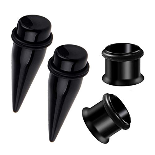 HEKEUOR 1/2" 12mm Black Acrylic Tapers + Stainless Steel Black Single Flare Plugs with O Rings