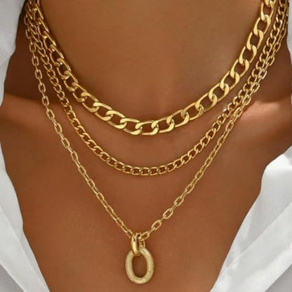 Layered Gold Necklace for Women Boho Turquoise Beaded Chain Set with Long Coin Pendant Trendy Y Necklace for Everyday Jewelry Gifts boho fashion fall fashion jewelry womens fashion - color: D-Minimally designed ins geometric oval pendant thick necklace