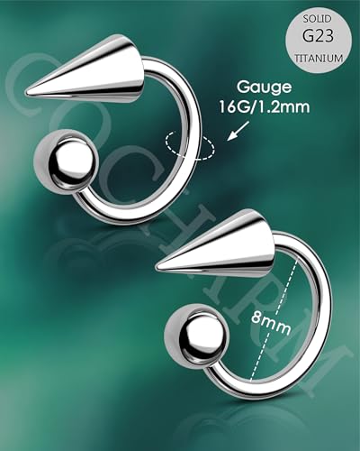 G23 Titanium Lip Rings Surgical Steel Snake Bite Lip Jewelry 16g Spike Labret Rings 8mm 10mm 12mm Horseshoe Conch Hoop Earrings 16 Gauge Conch Piercing Jewelry - size: 8mm+2 pieces