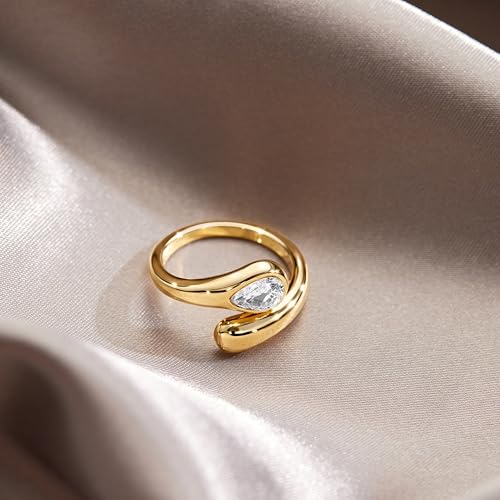 Non Tarnish Gold Chunky Rings for Women, 14K Gold Plated Statement Dome Rings Stacking Silver, Adjustable Mens Eternity Wedding Band Mixed Metal Jewelry Size 3-13 - color: Silver & Gold, size: 6, style: Diamond Love Bands(2 Pcs)