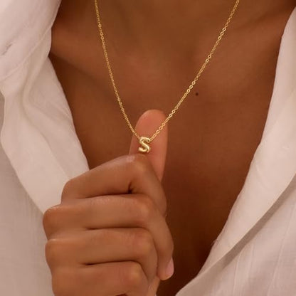 Initial Necklaces for Women Bubble Gold Silver Letter Necklace Dainty Personalized Charm Pendant Name Necklace Cute Non Tarnish Fashion Accessories Teen Gift Trendy Stuff Jewelry Gifts - color: Gold, style: S