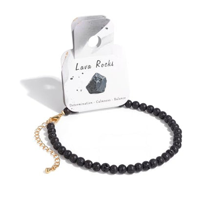 Natural Stone Beaded Anklets for Women, Handmade Boho Clear Quartz 4mm Crystal Beads Anklet, Gold Chain Adjustable Ankles Bracelet, Beach Summer Jewelry Gemstone Foot Bracelet Gift - color: Lava Rock