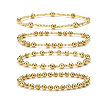 Dainty Gold Plated Pearl Crystal Beaded Bracelets Set for Women 14K Gold Plated Bead Pearl Beads Bracelet Stackable Paperclip Link Chain Bracelets Gold Plated Bracelets for Women Trendy Jewelry - color: Style9-multi layer1-4pcs