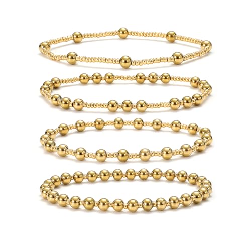 Dainty Gold Plated Pearl Crystal Beaded Bracelets Set for Women 14K Gold Plated Bead Pearl Beads Bracelet Stackable Paperclip Link Chain Bracelets Gold Plated Bracelets for Women Trendy Jewelry - color: Style9-multi layer1-4pcs
