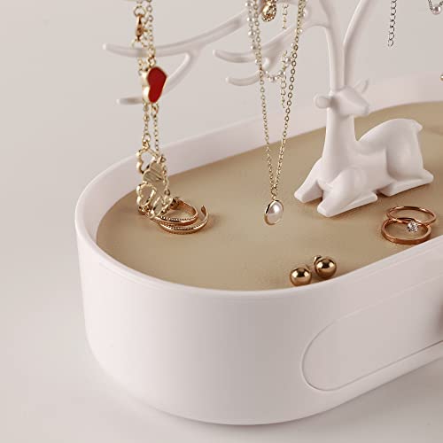 MORE&LESS Antlers Jewelry Display Stand with Drawer and Crystal Handle, Tree Tower Rack Hanging Organizer for Ring Earrings Necklace Bracelet - color: C White-Drawer-Crystal Handle