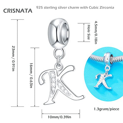 26 Letter Pendant Charms, Polished 925 Sterling Silver Complete Initial A-Z Dangling CZ Stone Alphabet Beads, fits European Bracelet Necklace, Gift for Mother/Father/Daughter/Son/Sister/Aunt - color: Letter K CZ Pendant Charm