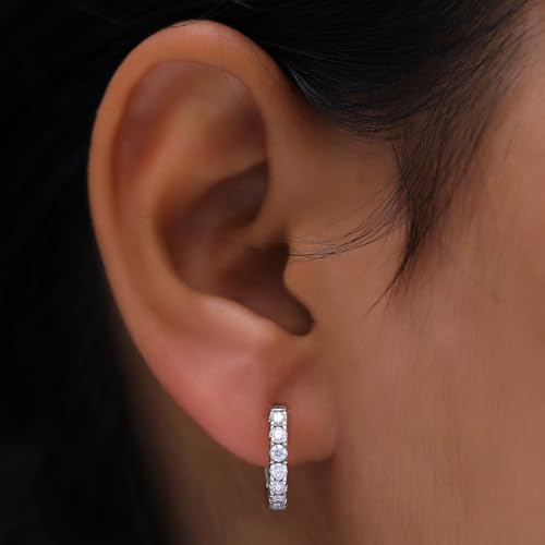 Dainty Cartilage Huggie Hoop Earrings Women in 18K Gold Plated | Round Moissanite in 18K Gold Plated Jewelry for Her - color: White Gold, size: 13 MM