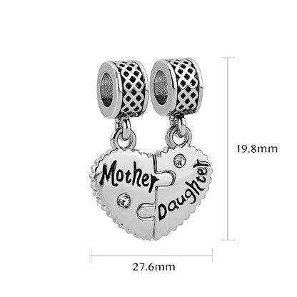 Mother Daughter Charm Compatible with Pandora Charm Bracelets Family Matching Heart Pendant Gift Gold CZ Birthday Anniversary - style: Mother and Daughter